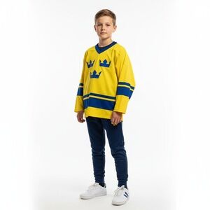 Hockey Jersey Boys Large Team Sweden Athletic Yellow Sports Fan Tre Kronor Crown